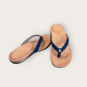 Vionic Davina Patent Leather Flip Flop Thong Sandals Womens 9 Navy Blue Orthotic